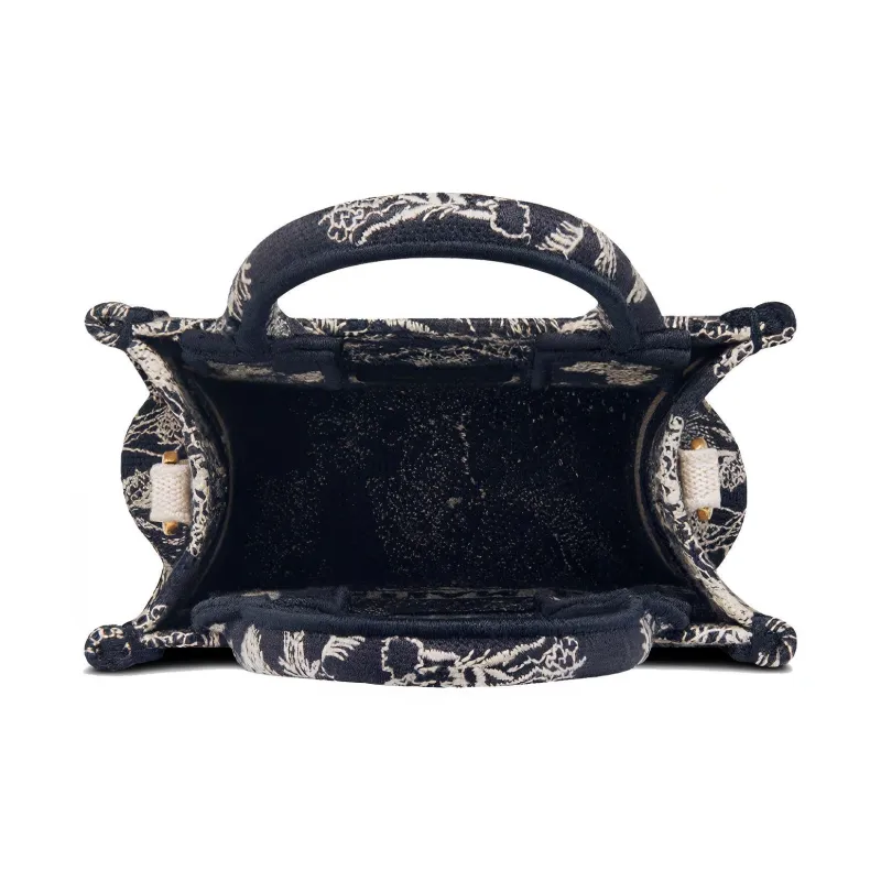 DIOR BookTote Embroidery Sheet Music Bag Smartphone Pocket Tote Bag Single Shoulder Crossbody Handbag Mini Women's Blue-4
