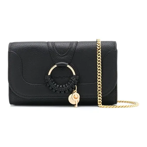 See By Chloe Leather Intrecciato Flip Cover Chain Single-Shoulder Bag Black Wmns