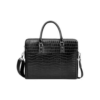 NIUMJ Top Grain Cow Leather Briefcase Crossbody Bag Laptop Bag Handbag Regular Men's Black