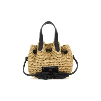 Anya Hindmarch Raffia Shoulder Bag Crossbody Bag Handbag Women's Beige & Black