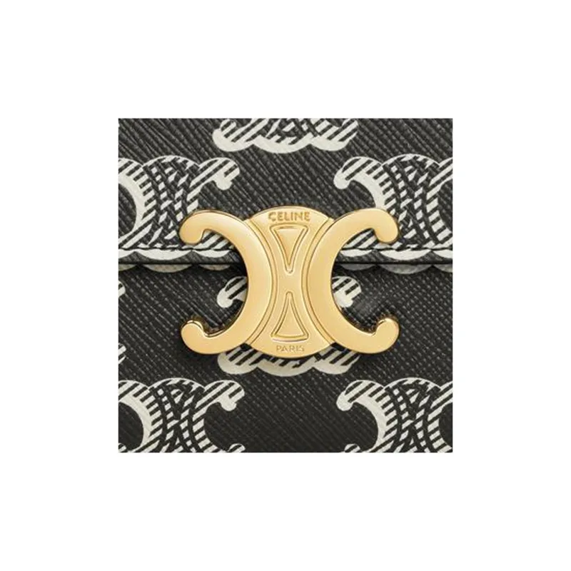 CELINE Triomphe Canvas Wallet Small Size Women's Black-4