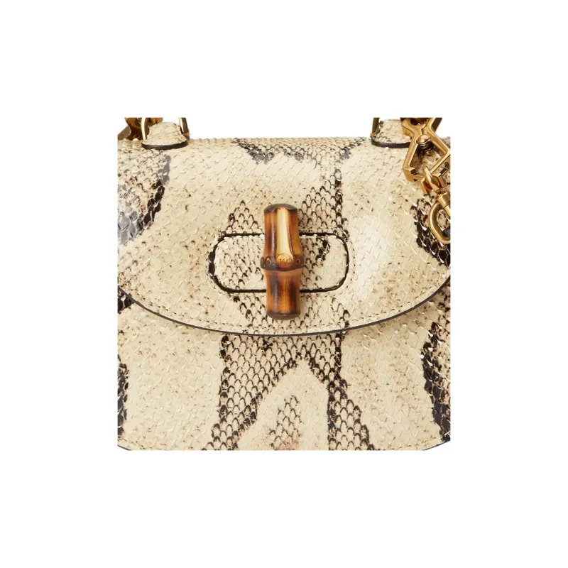 GUCCI Python Skin Shoulder Bag Crossbody Bag Handbag Mini Women's Beige-8