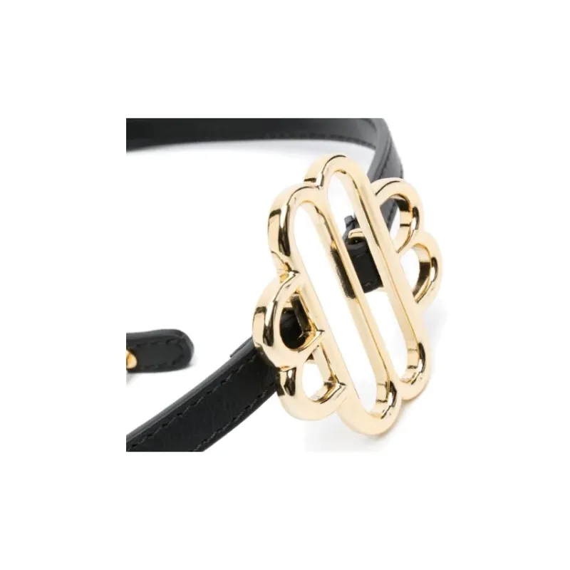 Maje Logo Signboard Leather Belts Women's Black Width 1CM-2