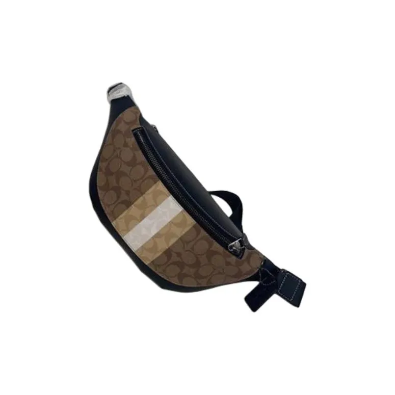 COACH Warren Coated Canvas With Smooth Calfskin Shoulder Bag, Crossbody Bag, Fanny Pack Tubas Men's Khaki & Black-3