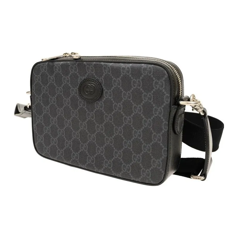GUCCI Canvas With Leather Canvas Bag, Messenger Bag, Shoulder Bag, Crossbody Bag Men's Black-1
