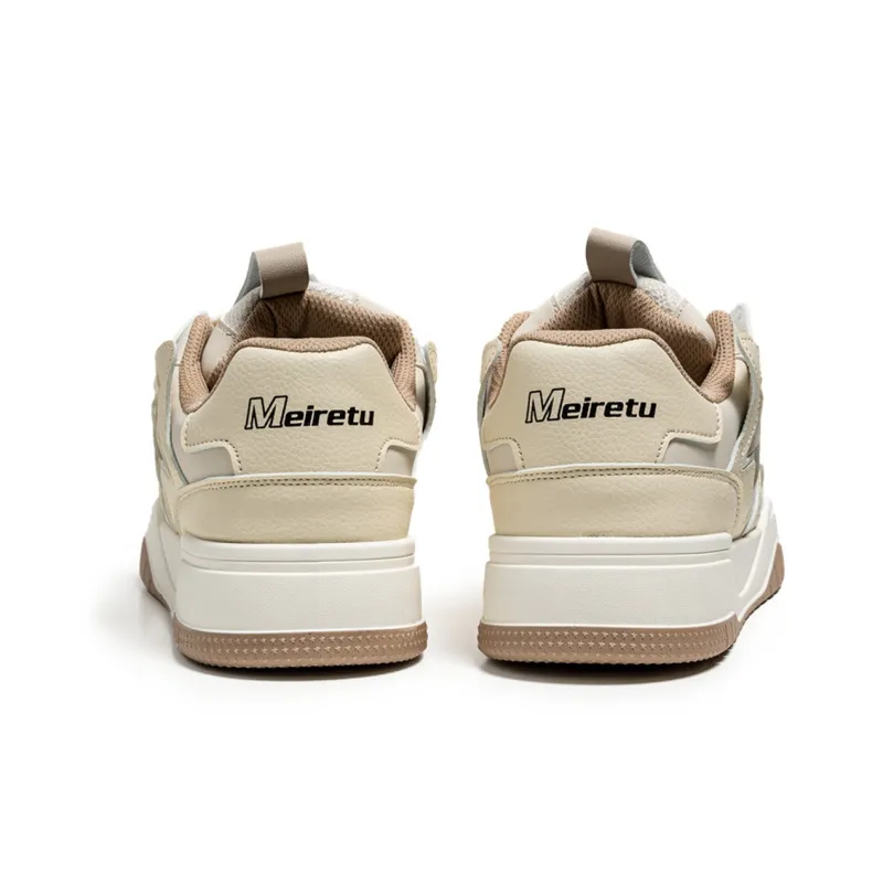 Meiretu Anti Slip Wear Resistant Low Top Skateboard Shoes Men's Beige-4