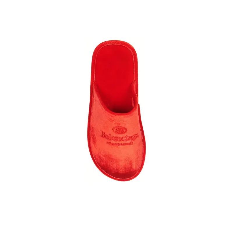 Balenciaga Home Embroidered Velvet Red Slippers-4