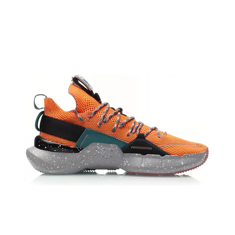 LiNing Vintage Basketball Shoes Men Low-Top Orange/Black/White-2