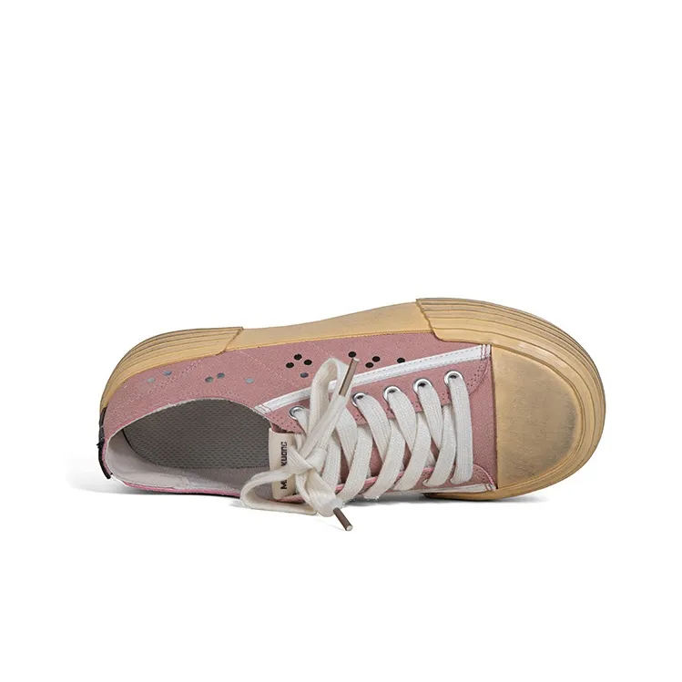 MINGKUANG Street Trend Platform Height Increasing Wear Resistant Slip Resistant Low Top Skateboard Shoes Women's Pink-4