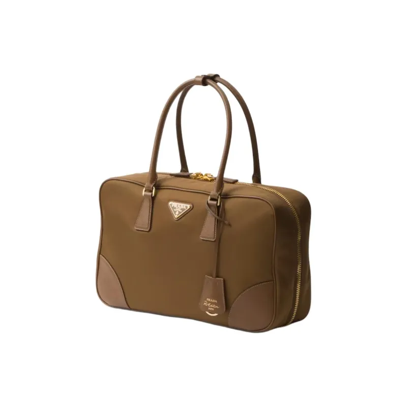 PRADA Re-Edition Fabric With Leather Handbag Large Size Women's Cork Beige-1