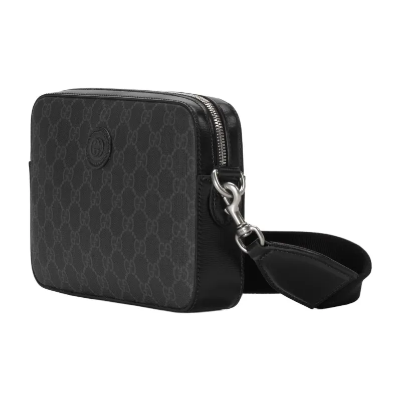 GUCCI Canvas With Leather Canvas Bag, Messenger Bag, Shoulder Bag, Crossbody Bag Men's Black-6