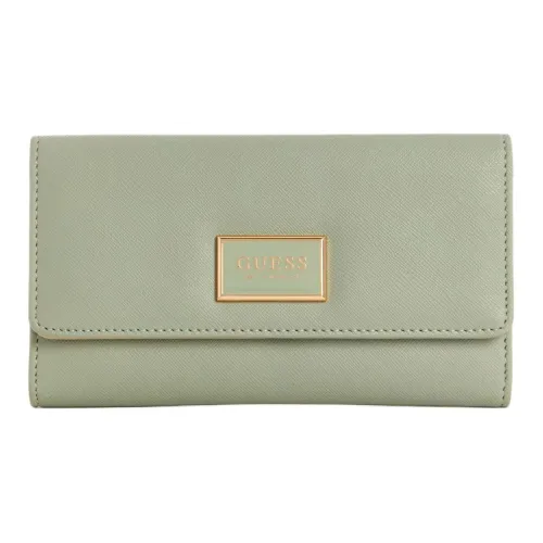 GUESS Saffiano Artificial Leather Clutch Wallet Unisex Light Green
