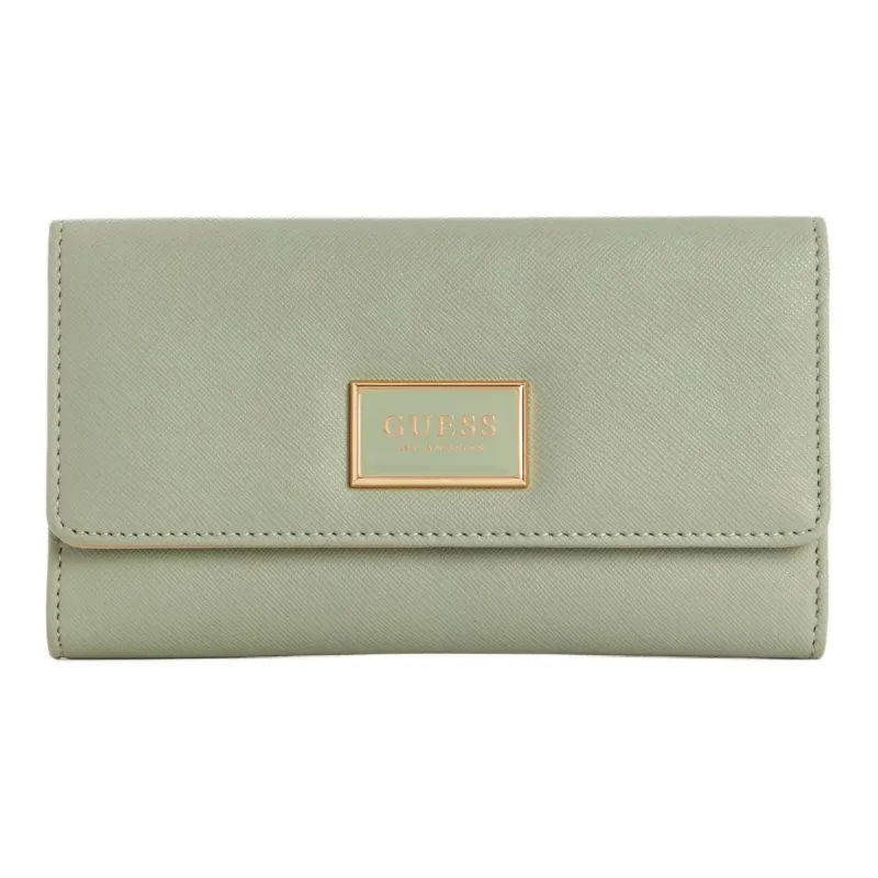 GUESS Saffiano Artificial Leather Clutch Wallet Unisex Light Green-0