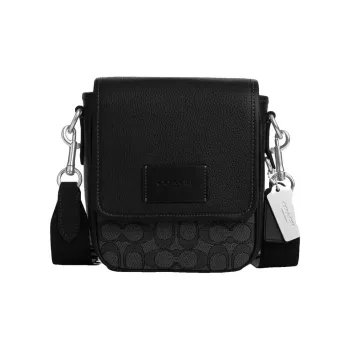COACH Cow Leather With Textile Shoulder Bag Crossbody Bag Small Size Men's Black