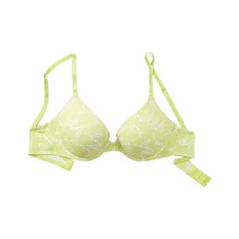 Victoria's Secret PINK 1690 Gathering Style WEAR EVERYWHERE PUSH-UP Bra Women's Yellow Green Letter Print