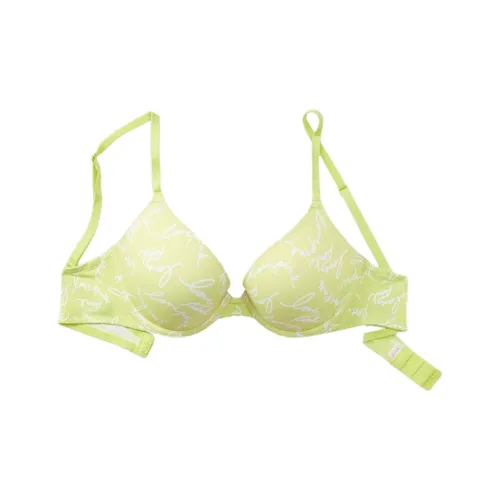 Victoria's Secret PINK 1690 Gathering Style WEAR EVERYWHERE PUSH-UP Bra Women's Yellow Green Letter Print