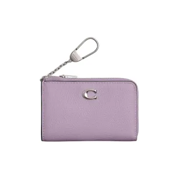 COACH Key Case Polished Grain Leather Keychain Key Pouch Mini Women's Silver & Light Purple
