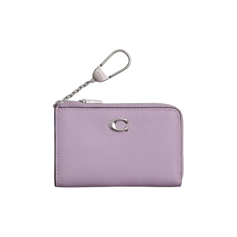 COACH Key Case Polished Grain Leather Keychain Key Pouch Mini Women's Silver & Light Purple-0
