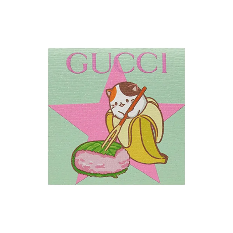 GUCCI Bananya Banana Meow Collaboration Limited Edition Leather Wallet Women's Light Green-6