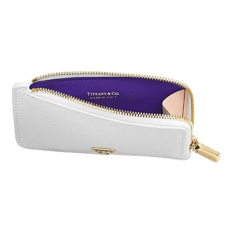 TIFFANY & CO. Leather Card Holder Women's White-3
