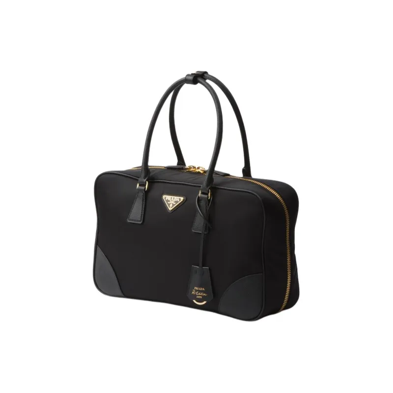 PRADA Re Edition Recycled Nylon With Leather Handbag Tubas Women's Black-1