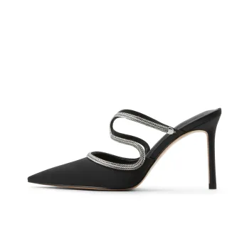 CHARLES&KEITH Small CK Wrap-toe Slippers 9.1cm Women's BLACK TEXTURED Black Textured/Silver Silver/Gold Gold