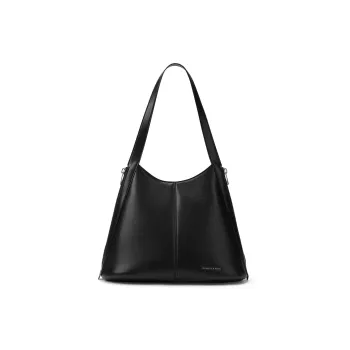 CHARLES&KEITH PU Shoulder Bag Medium Size Women's Noir Black/Cream Milk White