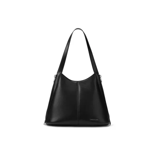 CHARLES&KEITH PU Shoulder Bag Medium Size Women's Noir Black/Cream Milk White