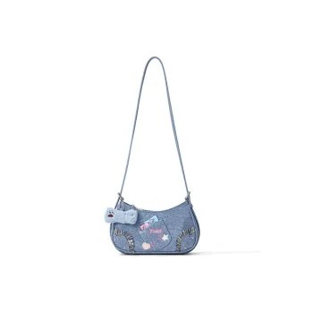 Sound For Life Fabric Crossbody Bag Small Size Women's Blue Ecru