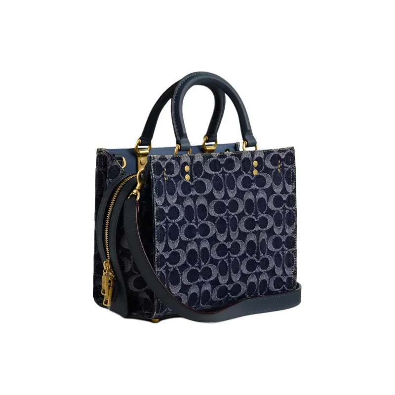 COACH Rogue Denim Patchwork Glove Tanned Leather Shoulder Bag Crossbody Bag Handbag Medium Size Women's Blue-1