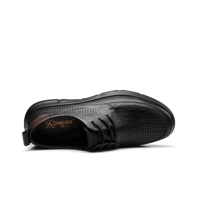 Strongman 3515 Men's Leather Shoes Genuine Leather Breathable Summer Cut-Out Clogs With Soft Sole Lace-Up-3