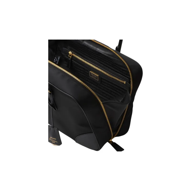 PRADA Re Edition Recycled Nylon With Leather Handbag Tubas Women's Black-5