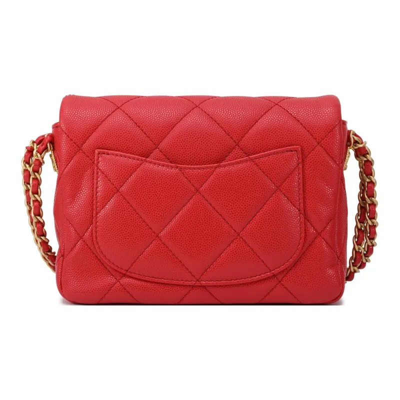 CHANEL 22A Early Autumn Grain Cow Leather Shoulder Bag, Crossbody Bag Women's Red-3