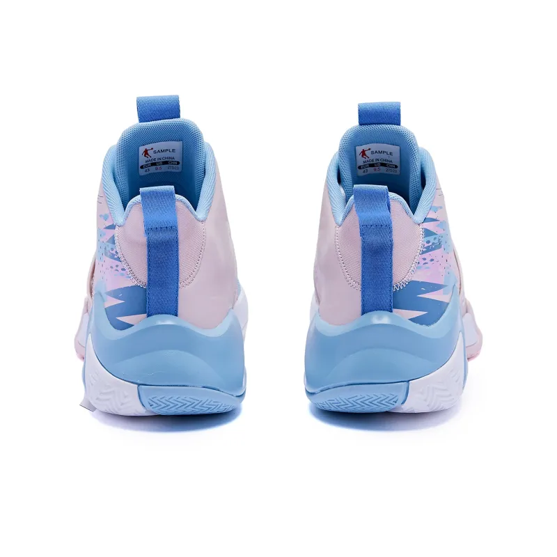 QIAODAN Cushioning Wear Resistant Mid Top Basketball Shoes Men's Blue Pink-4