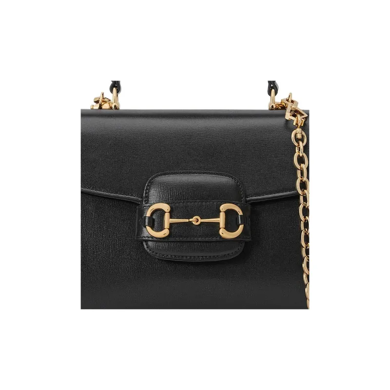 GUCCI Horsebit 1955 Leather Shoulder Bag Crossbody Bag Handbag Medium Size Women's Black-8