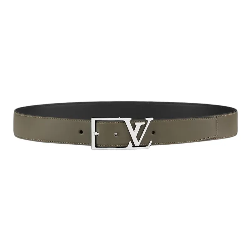 LOUIS VUITTON Logo Identification Leather Belts Men's Green Width 3.5CM-1