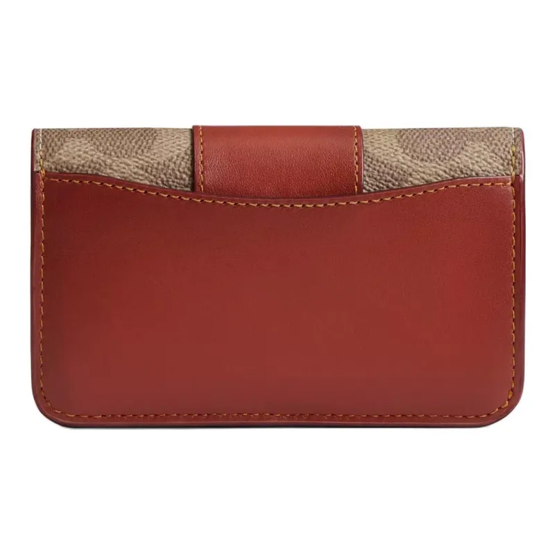 COACH Card Case Canvas With Calfskin Ultra Thin Card Holder Mini Women's Brass & Cinnamon & Rusty Red-1