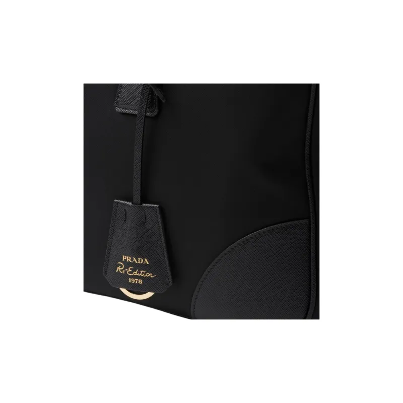 PRADA Re Edition Recycled Nylon With Leather Handbag Tubas Women's Black-3