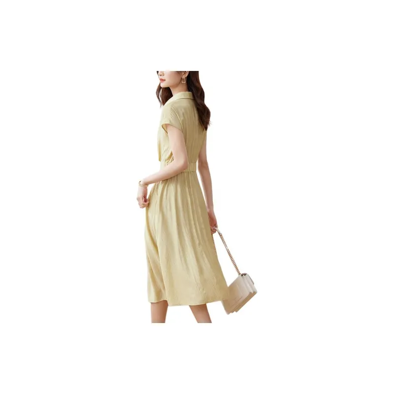 SENTUBILA Short Sleeved Dresses Women's Yellow-1