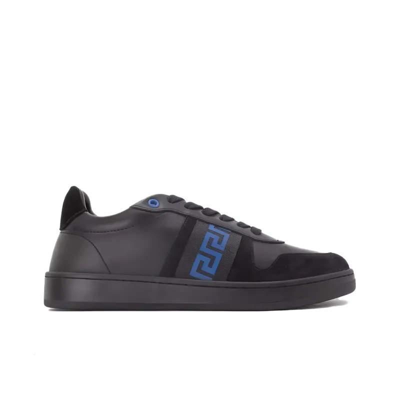 VERSACE Leather Low Top Sneaker Black Blue-1