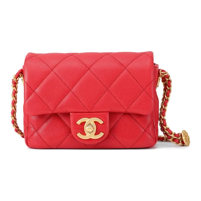 CHANEL 22A Early Autumn Grain Cow Leather Shoulder Bag, Crossbody Bag Women's Red-1