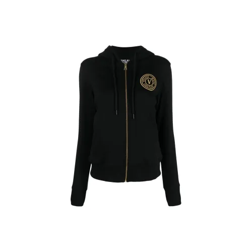 VERSACE JEANS Logo embroidered Zip up Cotton Hoodie