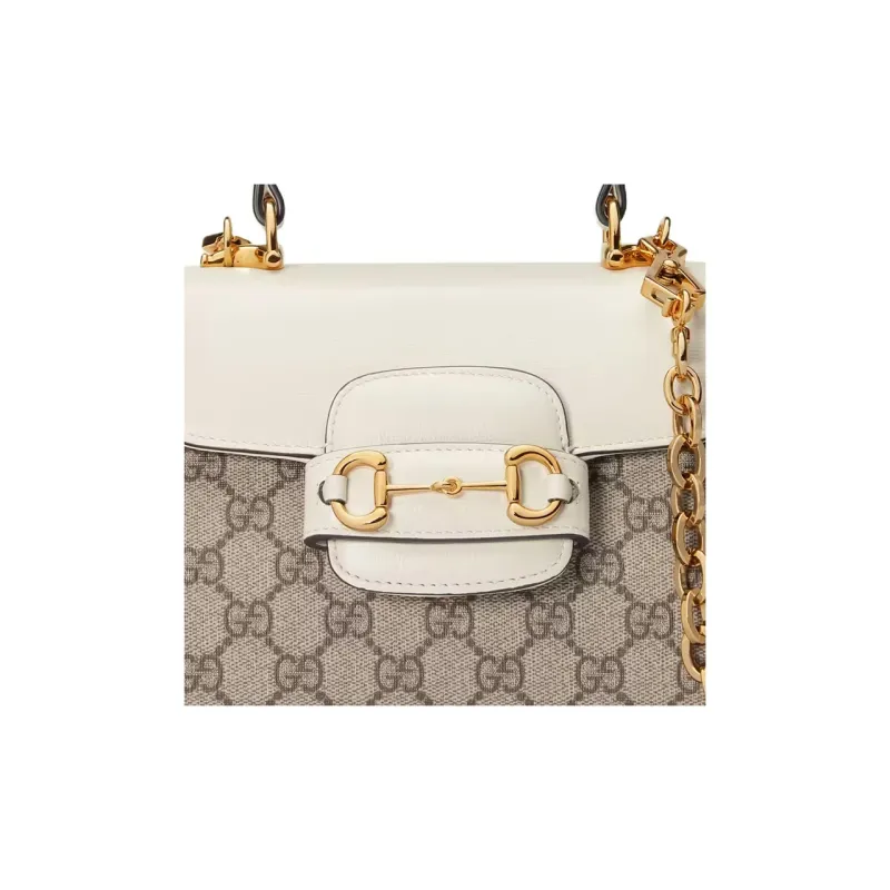 GUCCI Horsebit 1955 Canvas With Leather Shoulder Bag Crossbody Bag Handbag Mini Women's White/Ebony-8