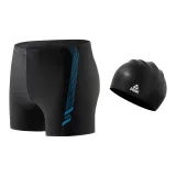 Two-Piece Set (Black and Blue Swim Trunks+Swimming Cap)