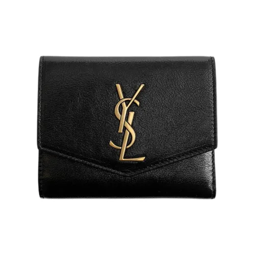 SAINT LAURENT Grained Leather Wallet Women's Black