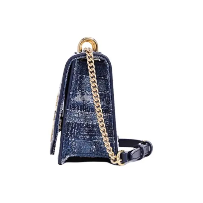 FION Fabric Small Square Bag Shoulder Bag, Crossbody Bag Women's Blue/Dark Blue-6