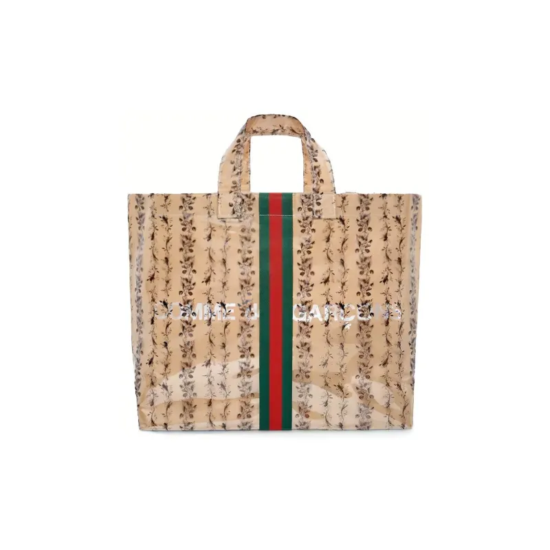 GUCCI CDG Collaboration Cow Leather Tote Bag Shopping Bag Handbag Unisex Khaki-0