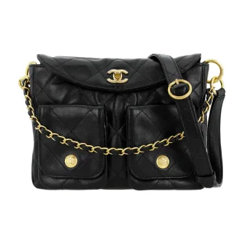CHANEL Smooth Cow Leather Shoulder Bag Crossbody Bag Small Size Women's Black