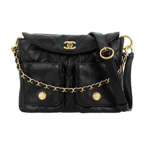 CHANEL Smooth Cow Leather Shoulder Bag Crossbody Bag Small Size Women's Black