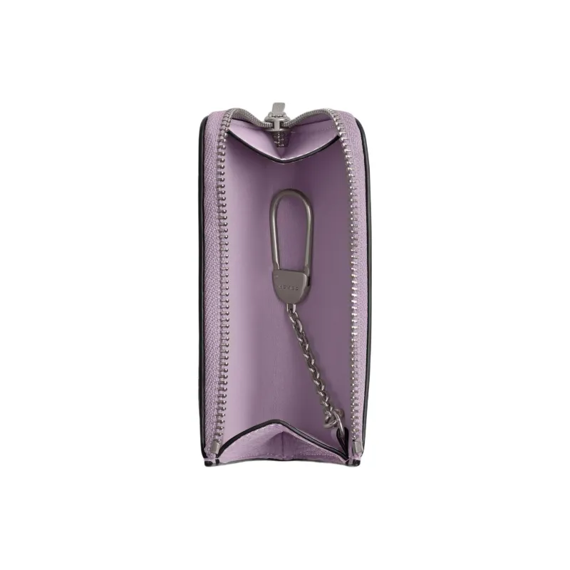 COACH Key Case Polished Grain Leather Keychain Key Pouch Mini Women's Silver & Light Purple-1